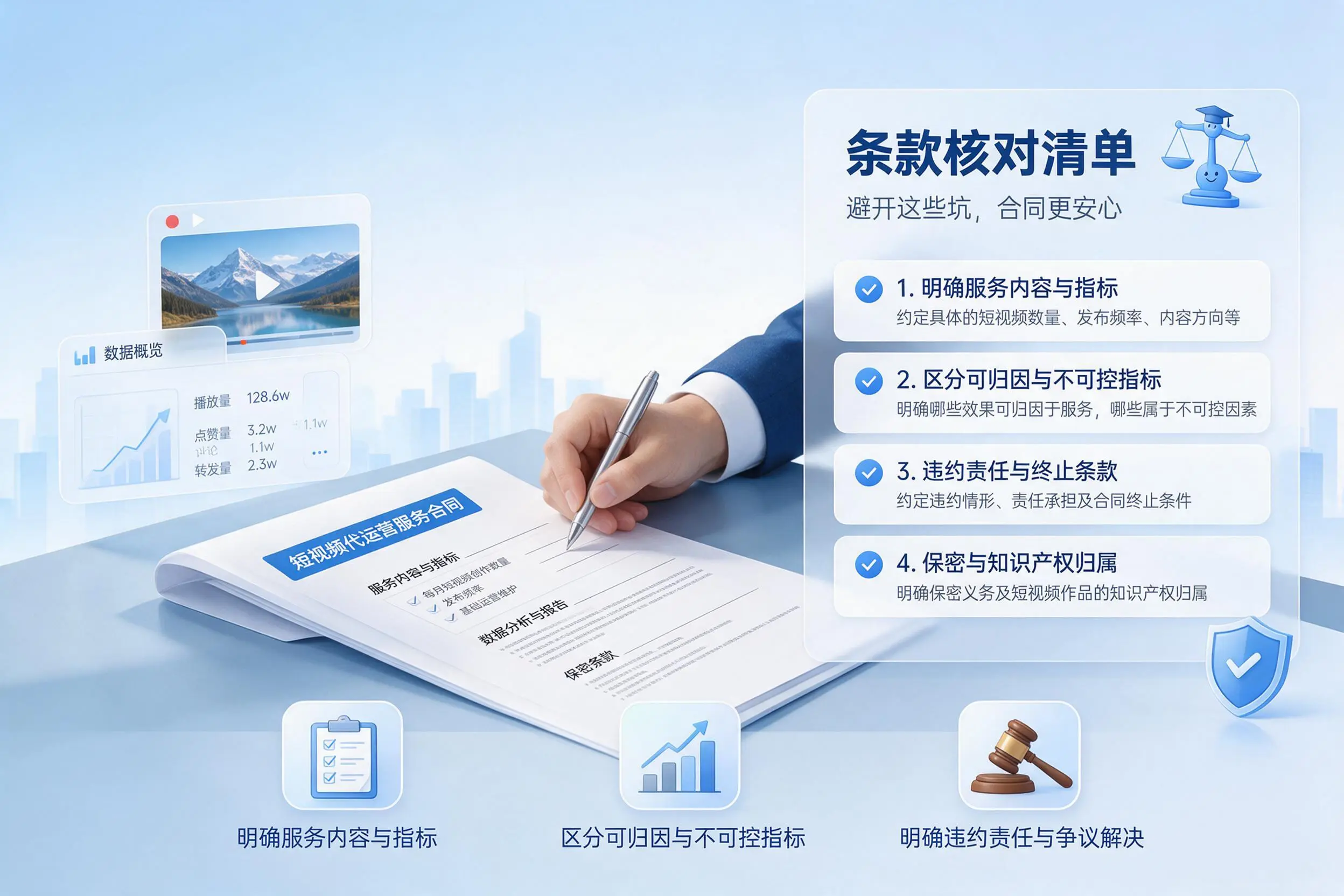 短视频代运营合同怎么签?雅安企业条款核对与避坑要点
