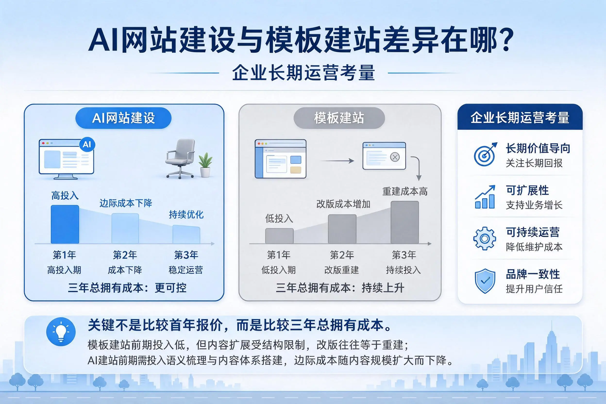AI网站建设与模板建站差异在哪?雅安企业长期运营考量